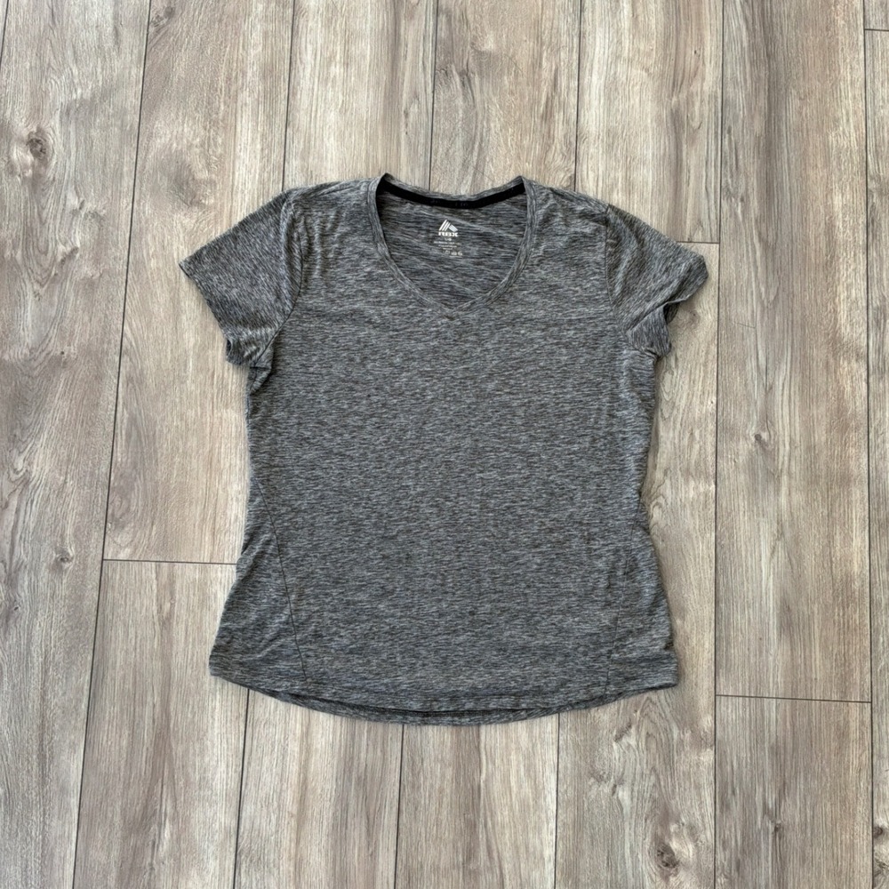 RBX Active Womens Large‎ Grey Space Dye V-Neck Short Sleeve Workout Tee Shirt